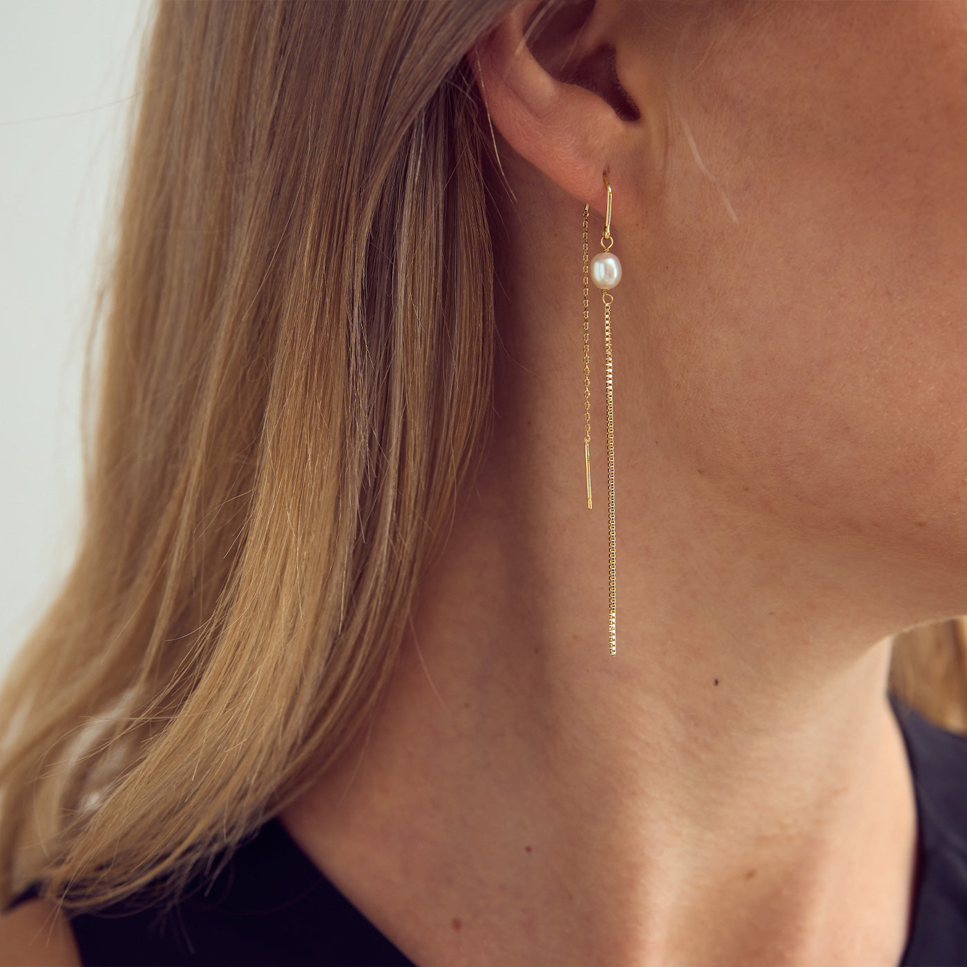 Kirstine Chain Earrings with pearls - 18 carat gold plated