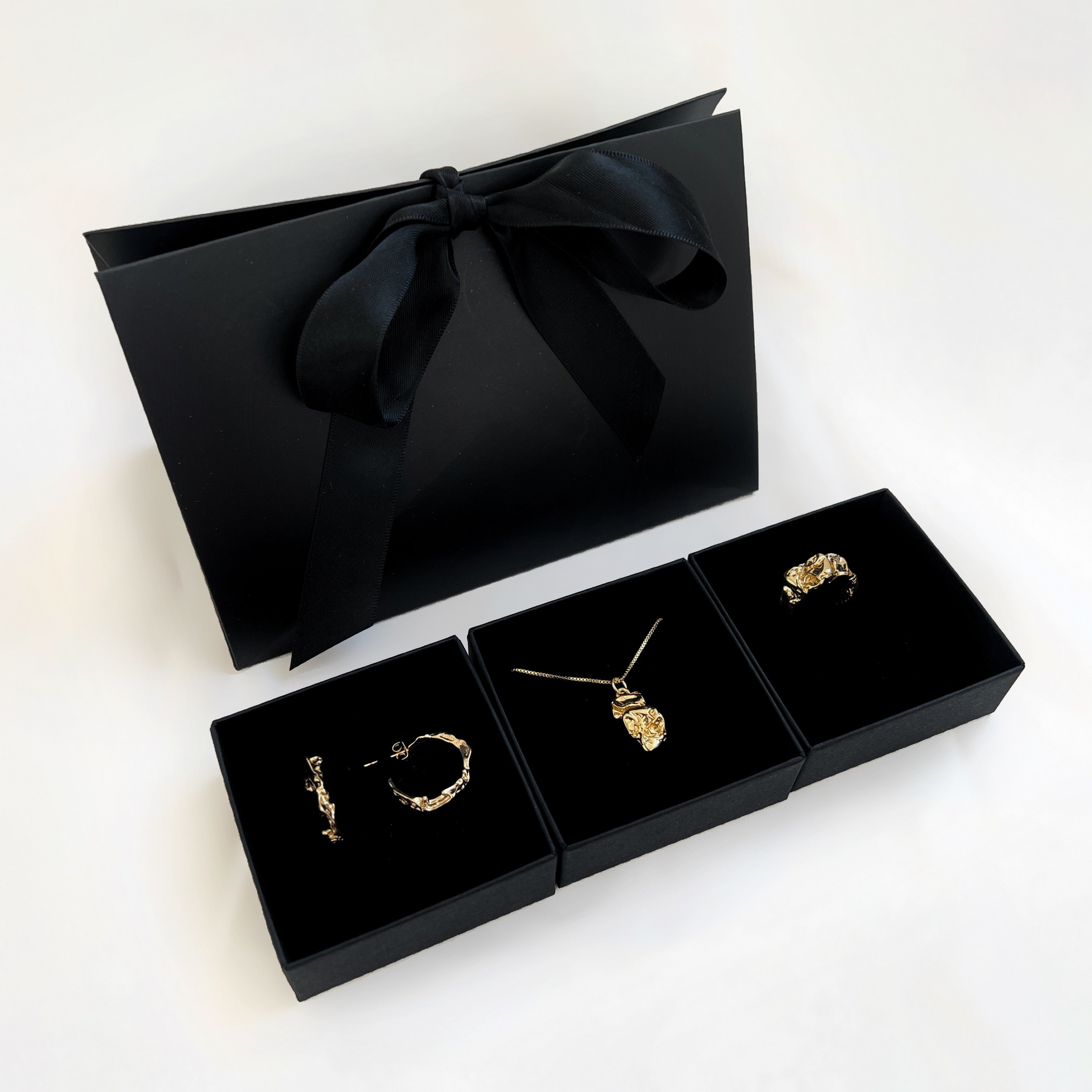 Jewelry set - Noelle Necklace / Noelle Small Earring / Noelle Ring Large - 18 carat gold plated