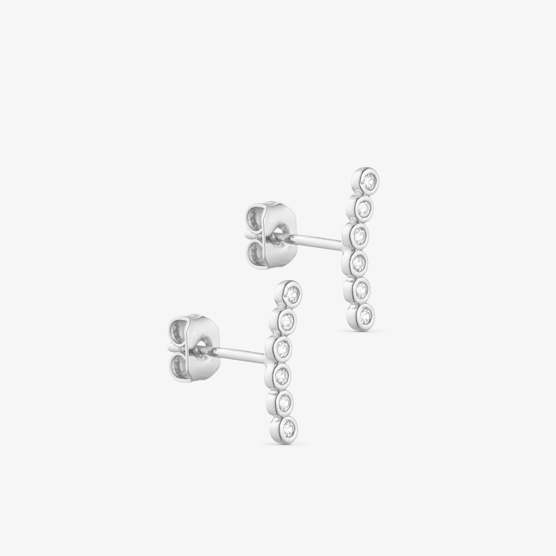 Rose Stud Earrings - Zirconia - Silver Plated