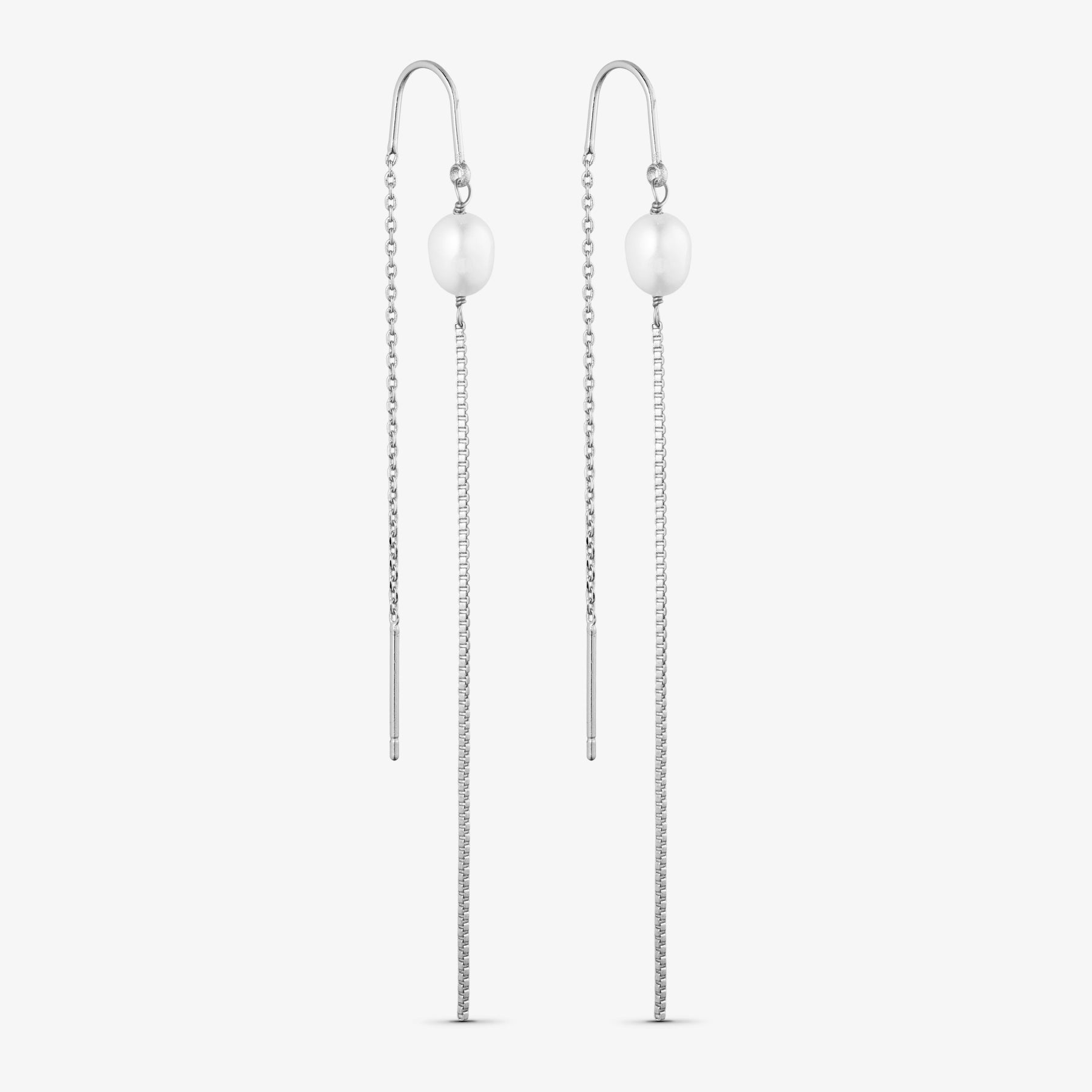 Kirstine Chain Earrings with pearls - Silver plated