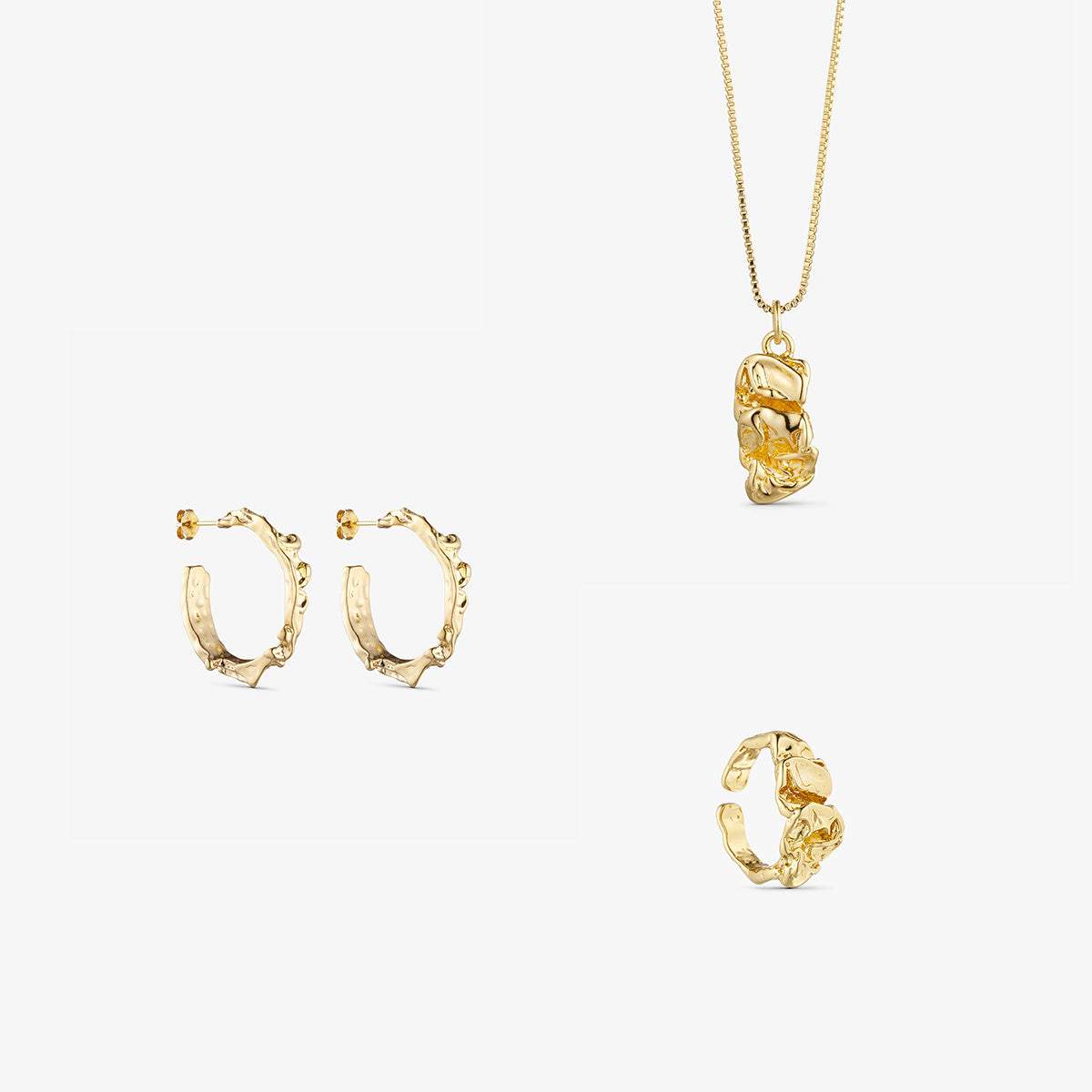 Jewelry set - Noelle Necklace / Noelle Small Earring / Noelle Ring Large - 18 carat gold plated