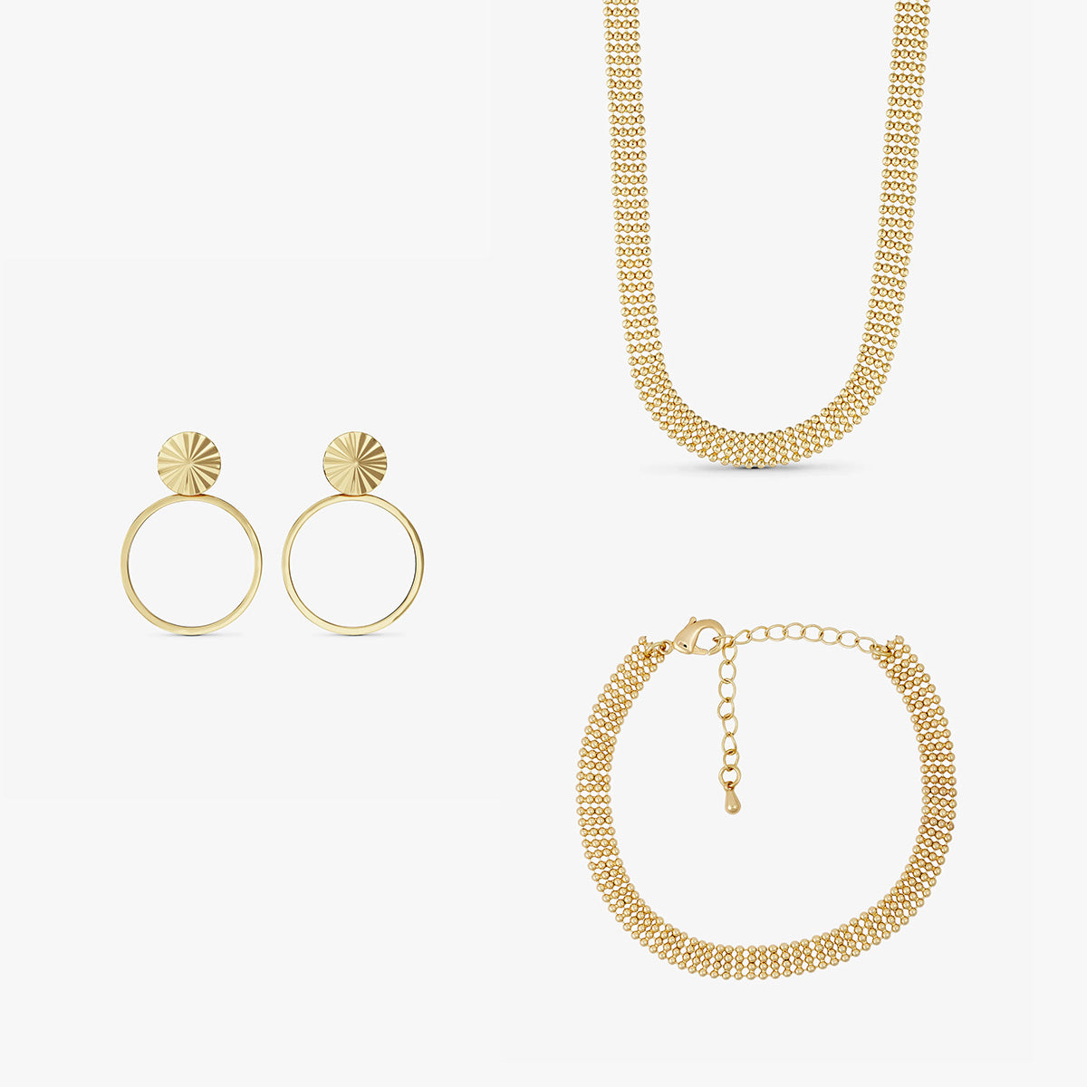 Jewelery set - Eden Necklace / Eden Bracelet / Scarlett Earrings - 18 carat gold plated
